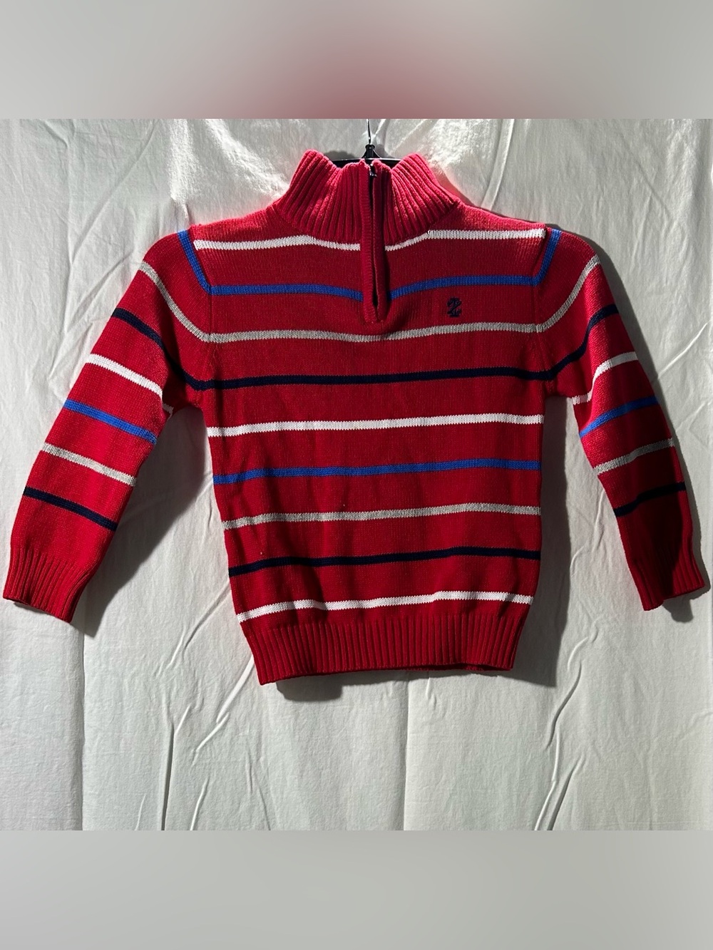 IZOD Boys Size 5 Red Striped Quarter Zip Sweater